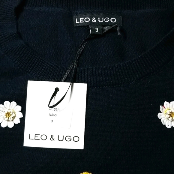 Leo & Ugo Women's Sweater Size 8 US 100% Cotton Knit Polka Dot Flowers - Picture 3 of 6